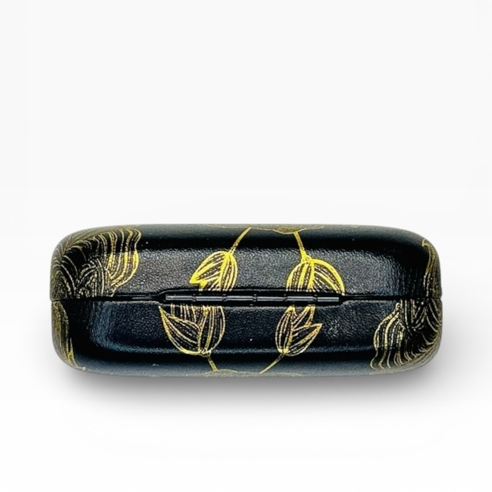 Dual Contact Lens and Eyeglasses Travel Case in Black and Gold Leaf Roses - Picture 4 of 8